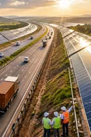 Forget the empty shoulder: a 701 km highway gains a solar corridor with panels on the edges, generating 5 MW already active, with a goal of 204 MW and energy capable of lighting tunnels and supplying the power grid in India. 