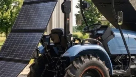 New 27-hp electric tractor uses solar roof to extend its field range 