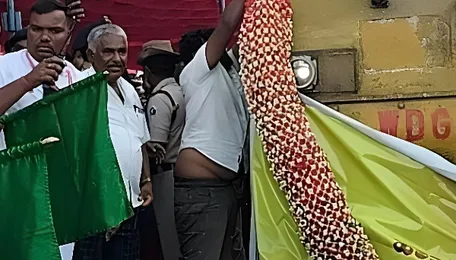Union Minister V Somanna flags off Solapur-Hassan Express with new stop at Channarayapatna railway station 