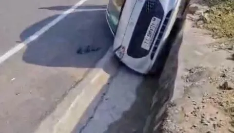 Lucky escape: Car overturns after boulder falls on Kangra-Ranital highway, occupants unhurt 