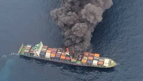 Explosive chemicals in container ship, 20 containers in sea, four missing